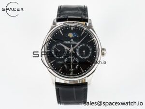 Master Ultra Thin Perpetual Calendar SS V9F 1:1 Best Edition Black Dial on Black Leather Strap A868 V2