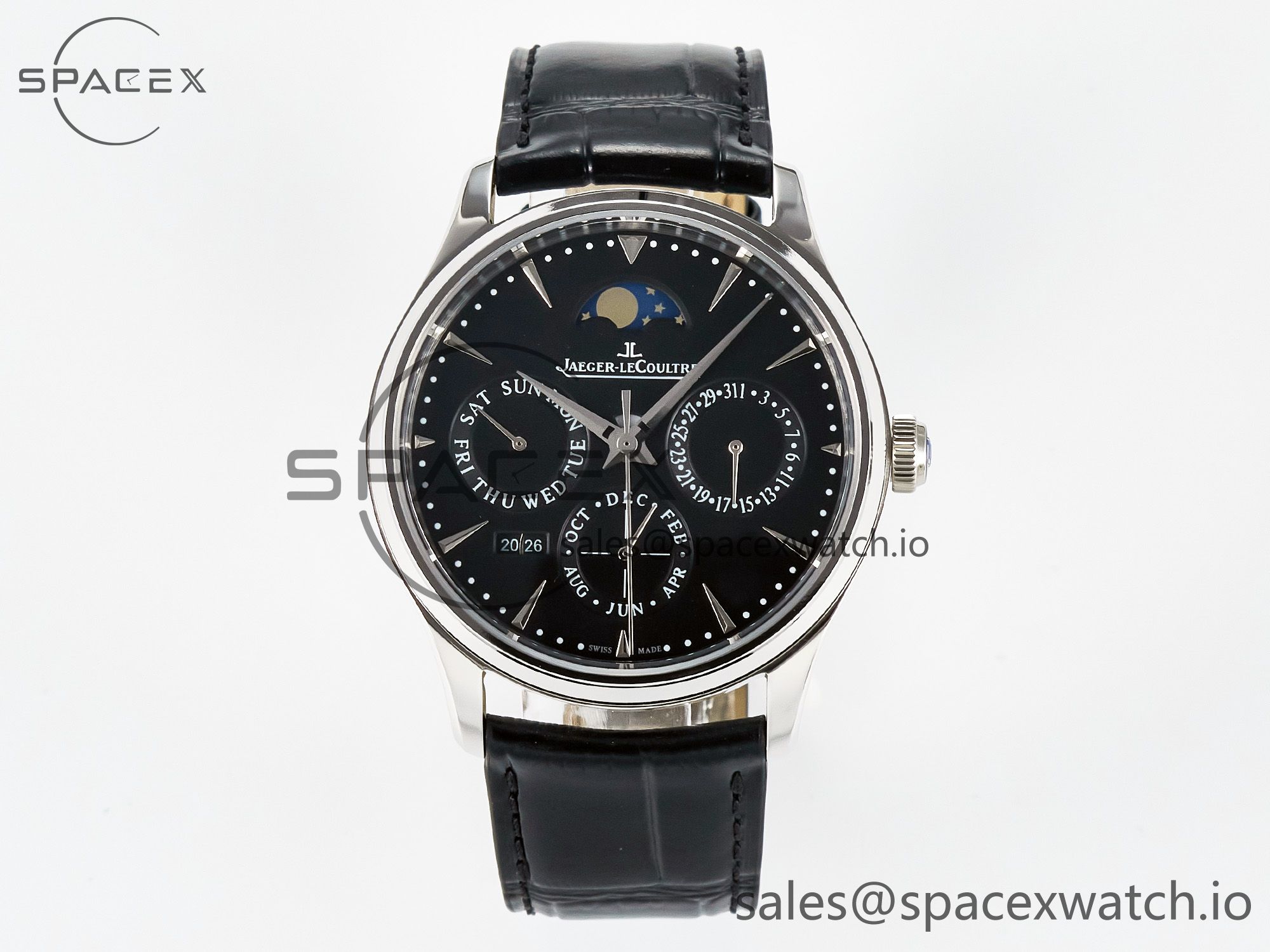 IMG_2008 拷贝 Master Ultra Thin Perpetual Calendar SS V9F 1:1 Best Edition Black Dial on Black Leather Strap A868 V2 - Image 1