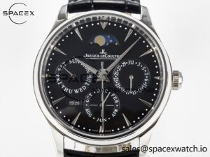 Master Ultra Thin Perpetual Calendar SS V9F 1:1 Best Edition Black Dial on Black Leather Strap A868 V2 - Image 2