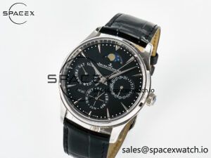 Master Ultra Thin Perpetual Calendar SS V9F 1:1 Best Edition Black Dial on Black Leather Strap A868 V2 - Image 4
