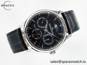 Master Ultra Thin Perpetual Calendar SS V9F 1:1 Best Edition Black Dial on Black Leather Strap A868 V2 - Image 8
