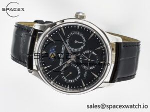 Master Ultra Thin Perpetual Calendar SS V9F 1:1 Best Edition Black Dial on Black Leather Strap A868 V2 - Image 7