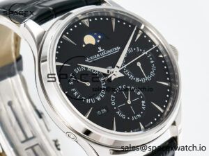 Master Ultra Thin Perpetual Calendar SS V9F 1:1 Best Edition Black Dial on Black Leather Strap A868 V2 - Image 3