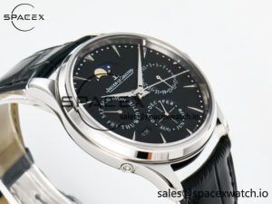 Master Ultra Thin Perpetual Calendar SS V9F 1:1 Best Edition Black Dial on Black Leather Strap A868 V2 - Image 6
