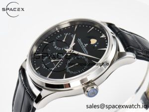 Master Ultra Thin Perpetual Calendar SS V9F 1:1 Best Edition Black Dial on Black Leather Strap A868 V2 - Image 5