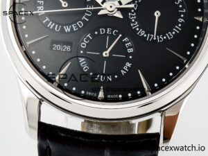 Master Ultra Thin Perpetual Calendar SS V9F 1:1 Best Edition Black Dial on Black Leather Strap A868 V2 - Image 11
