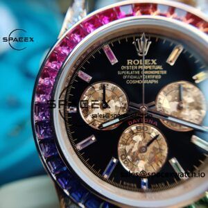 Rolex Daytona Series 116595RBOW Rainbow Di 1:1 Customized 18K Pure Gold Case, Strap, Buckle, Customized Best Dial, Natural Sapphire Rainbow Outer Ring, Dandong 4130 Movement - Image 12