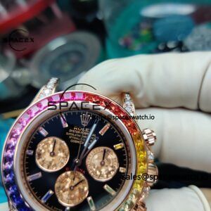 Rolex Daytona Series 116595RBOW Rainbow Di 1:1 Customized 18K Pure Gold Case, Strap, Buckle, Customized Best Dial, Natural Sapphire Rainbow Outer Ring, Dandong 4130 Movement - Image 20