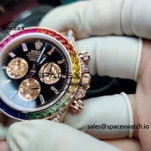 Rolex Daytona Series 116595RBOW Rainbow Di 1:1 Customized 18K Pure Gold Case, Strap, Buckle, Customized Best Dial, Natural Sapphire Rainbow Outer Ring, Dandong 4130 Movement - Image 21