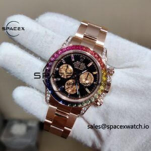 Rolex Daytona Series 116595RBOW Rainbow Di 1:1 Customized 18K Pure Gold Case, Strap, Buckle, Customized Best Dial, Natural Sapphire Rainbow Outer Ring, Dandong 4130 Movement - Image 4