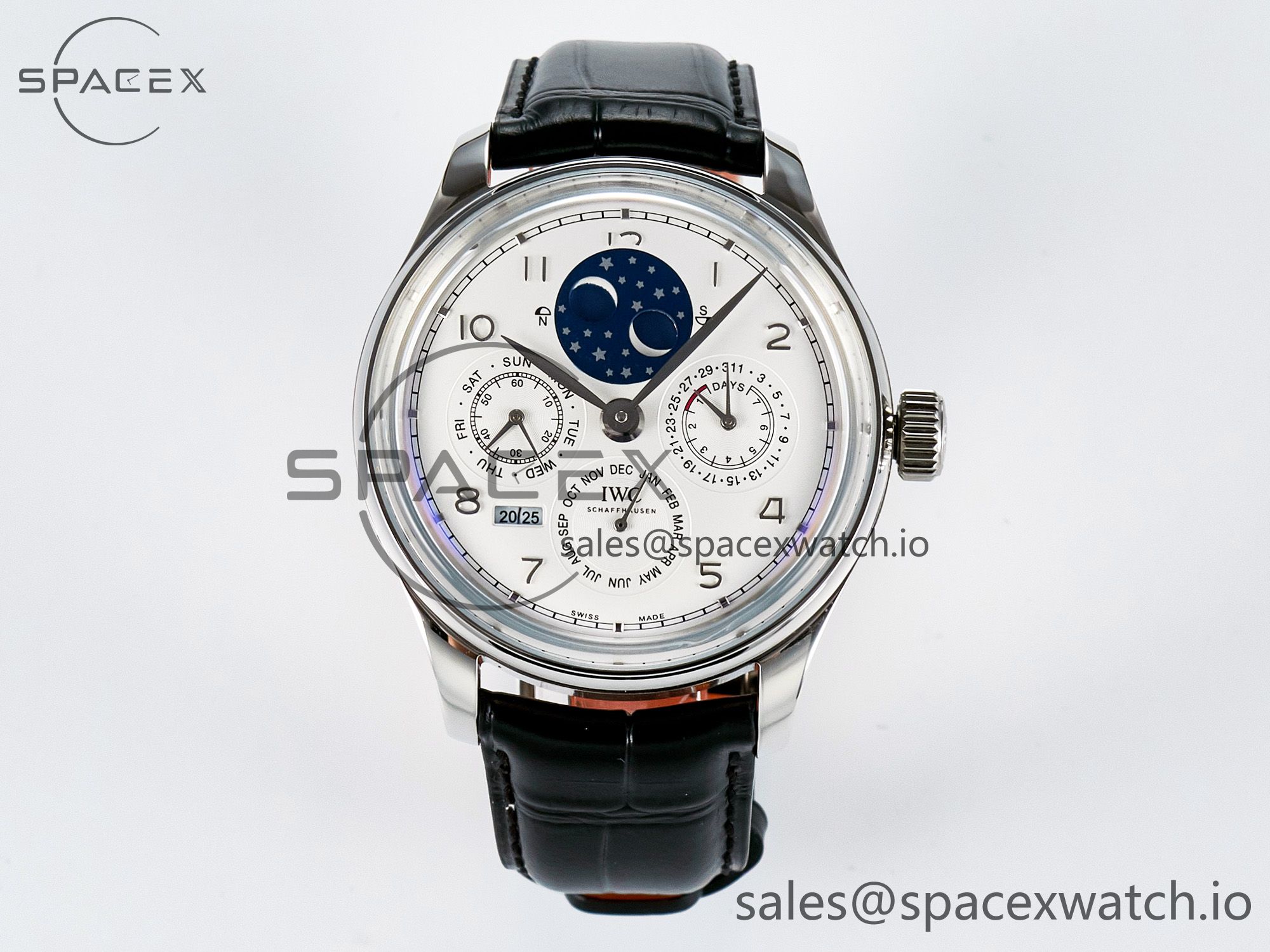 IMG_2024 拷贝 IW5034 Portugieser Perpetual Calendar SS V9F 1:1 Best Edition White Dial on Black Leather Strap A52610 - Image 1