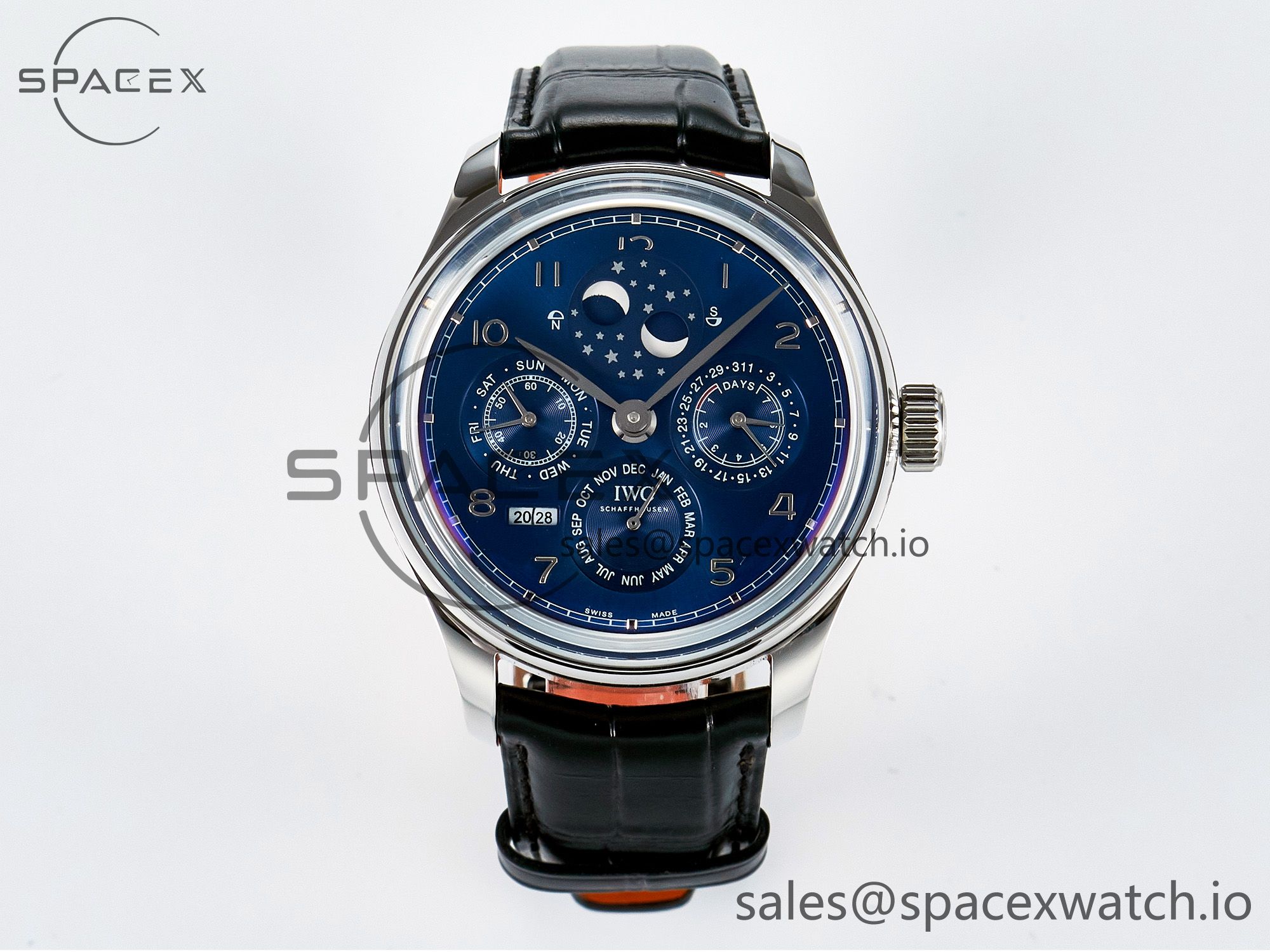 IMG_2054 拷贝 IW5034 Portugieser Perpetual Calendar SS V9F 1:1 Best Edition Blue Dial on Black Leather Strap A52610 - Image 1