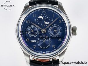 IW5034 Portugieser Perpetual Calendar SS V9F 1:1 Best Edition Blue Dial on Black Leather Strap A52610 - Image 2