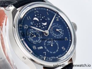 IW5034 Portugieser Perpetual Calendar SS V9F 1:1 Best Edition Blue Dial on Black Leather Strap A52610 - Image 3