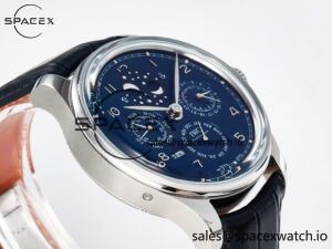 IW5034 Portugieser Perpetual Calendar SS V9F 1:1 Best Edition Blue Dial on Black Leather Strap A52610 - Image 6
