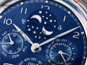 IW5034 Portugieser Perpetual Calendar SS V9F 1:1 Best Edition Blue Dial on Black Leather Strap A52610 - Image 9