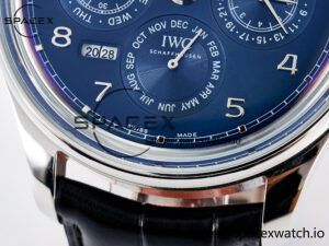 IW5034 Portugieser Perpetual Calendar SS V9F 1:1 Best Edition Blue Dial on Black Leather Strap A52610 - Image 11