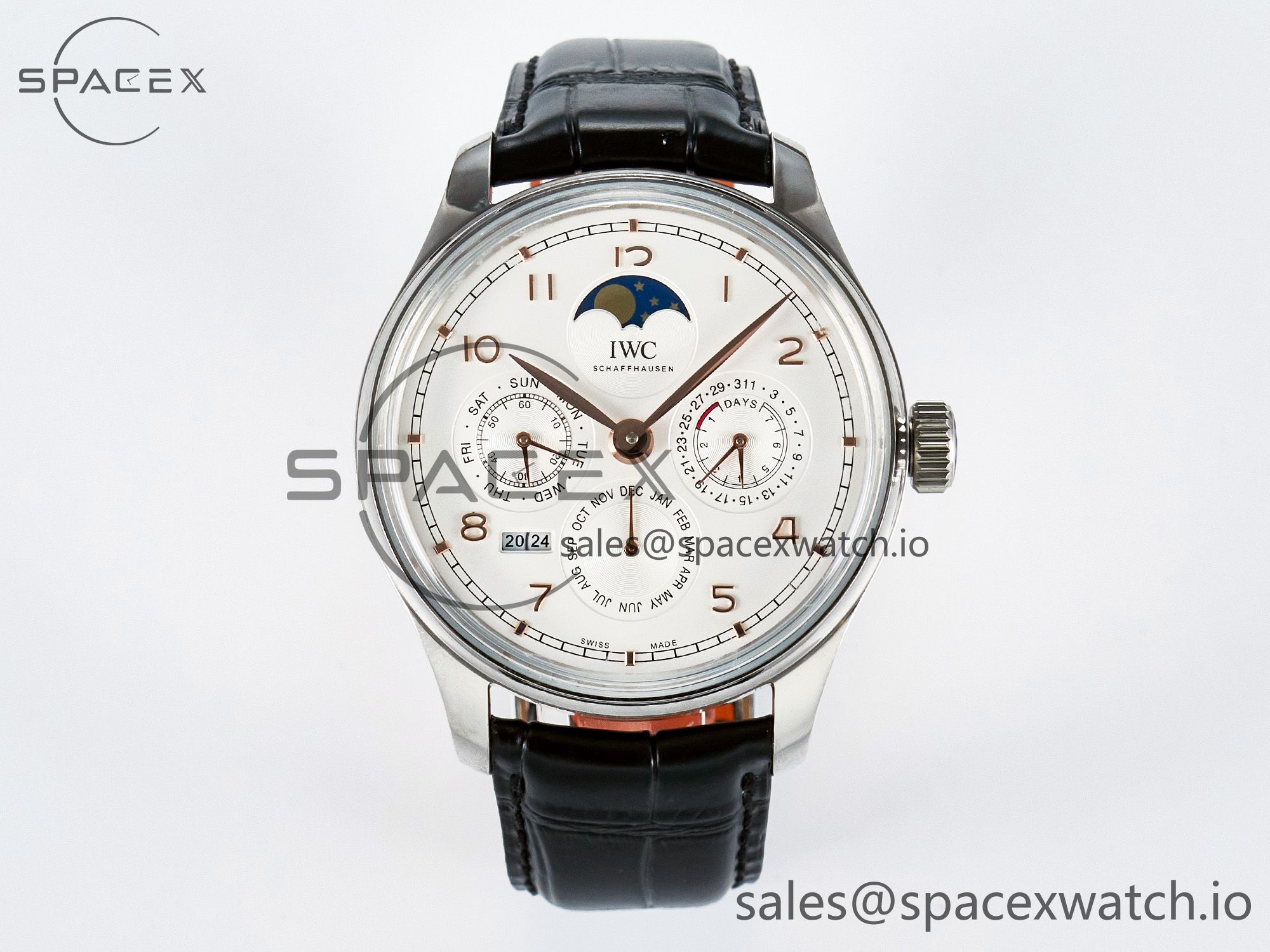 IMG_2068 拷贝 IW5033 Portugieser Perpetual Calendar SS V9F 1:1 Best Edition White Dial on Black Leather Strap A52610 - Image 1