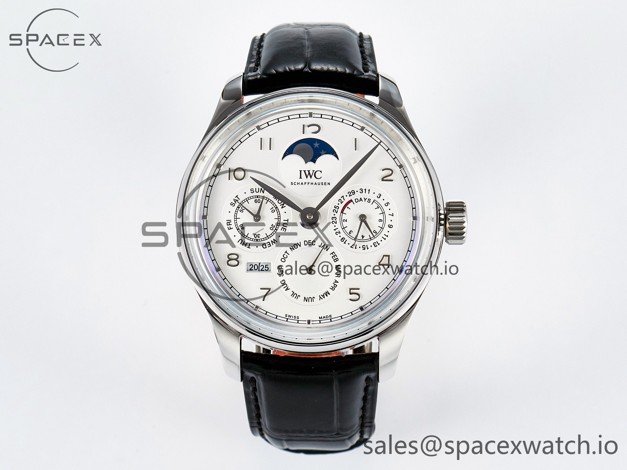 IMG_2082 拷贝 IW5033 Portugieser Perpetual Calendar SS V9F 1:1 Best Edition White Dial on Black Leather Strap A52610 - Image 1