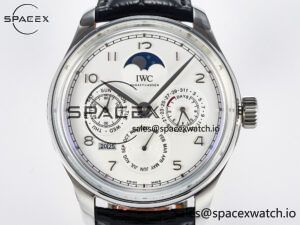 IW5033 Portugieser Perpetual Calendar SS V9F 1:1 Best Edition White Dial on Black Leather Strap A52610 - Image 2