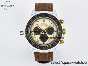 Daytona DIW “DESERT EAGLE” White Carbon DIWF 1:1 Best Edition Cream/Brown Dial on Brown Nylon Strap SH4130
