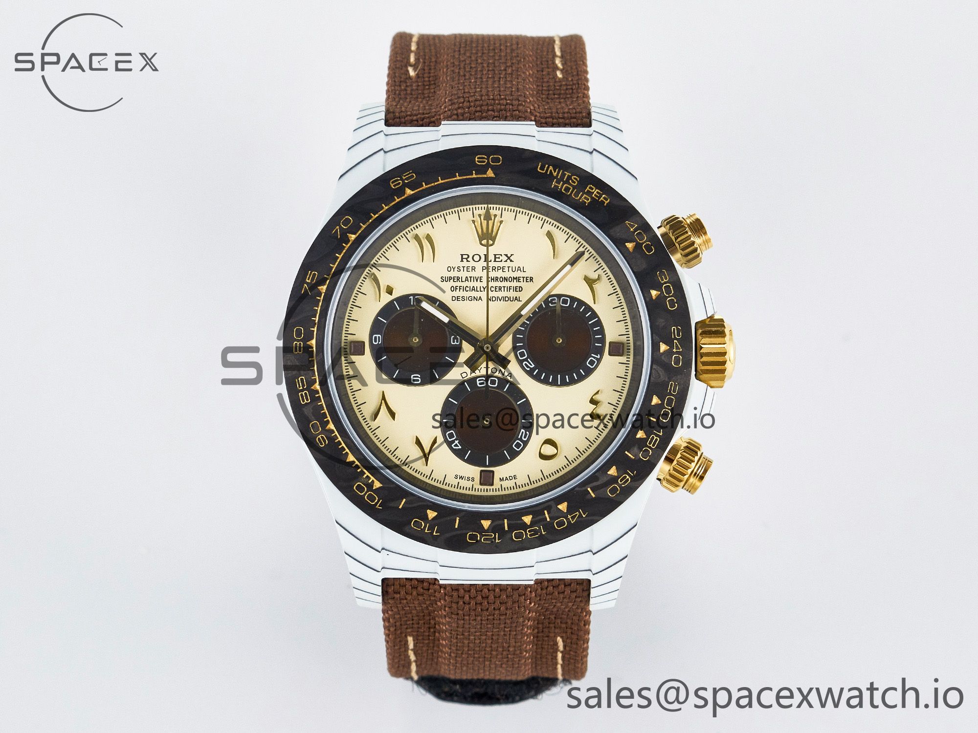 IMG_2373 拷贝 Daytona DIW “DESERT EAGLE” White Carbon DIWF 1:1 Best Edition Cream/Brown Dial on Brown Nylon Strap SH4130 - Image 1