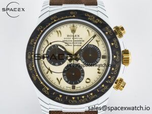Daytona DIW “DESERT EAGLE” White Carbon DIWF 1:1 Best Edition Cream/Brown Dial on Brown Nylon Strap SH4130 - Image 2