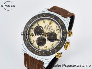 Daytona DIW “DESERT EAGLE” White Carbon DIWF 1:1 Best Edition Cream/Brown Dial on Brown Nylon Strap SH4130 - Image 4