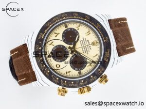 Daytona DIW “DESERT EAGLE” White Carbon DIWF 1:1 Best Edition Cream/Brown Dial on Brown Nylon Strap SH4130 - Image 8