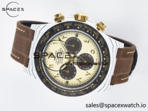 Daytona DIW “DESERT EAGLE” White Carbon DIWF 1:1 Best Edition Cream/Brown Dial on Brown Nylon Strap SH4130 - Image 7