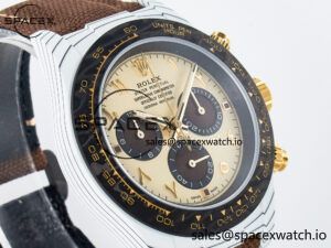 Daytona DIW “DESERT EAGLE” White Carbon DIWF 1:1 Best Edition Cream/Brown Dial on Brown Nylon Strap SH4130 - Image 3