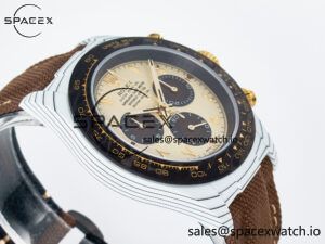 Daytona DIW “DESERT EAGLE” White Carbon DIWF 1:1 Best Edition Cream/Brown Dial on Brown Nylon Strap SH4130 - Image 6