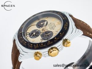Daytona DIW “DESERT EAGLE” White Carbon DIWF 1:1 Best Edition Cream/Brown Dial on Brown Nylon Strap SH4130 - Image 5