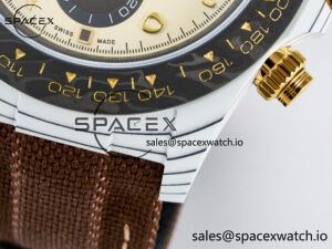 Daytona DIW “DESERT EAGLE” White Carbon DIWF 1:1 Best Edition Cream/Brown Dial on Brown Nylon Strap SH4130 - Image 13