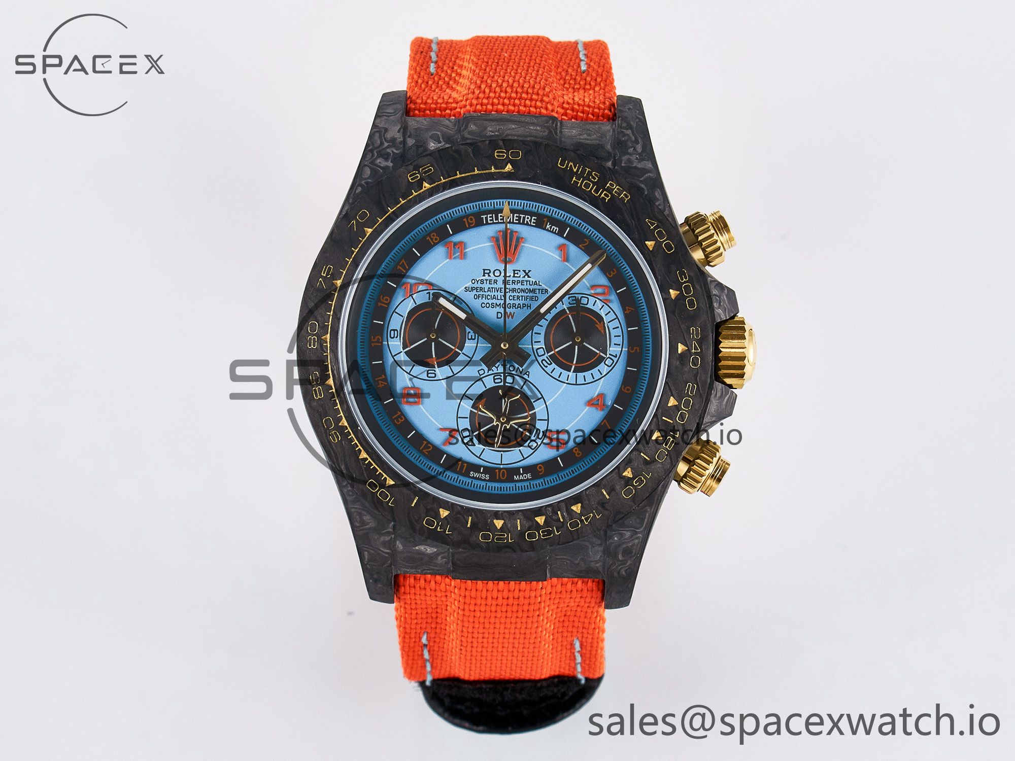 IMG_2399 拷贝 Daytona DIW “AVIA AZURE BLUE” Carbon DIWF 1:1 Best Edition Blue Dial on Orange Nylon Strap SH4130 - Image 1