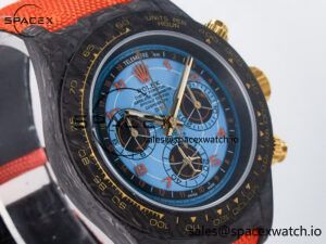 Daytona DIW “AVIA AZURE BLUE” Carbon DIWF 1:1 Best Edition Blue Dial on Orange Nylon Strap SH4130 - Image 3