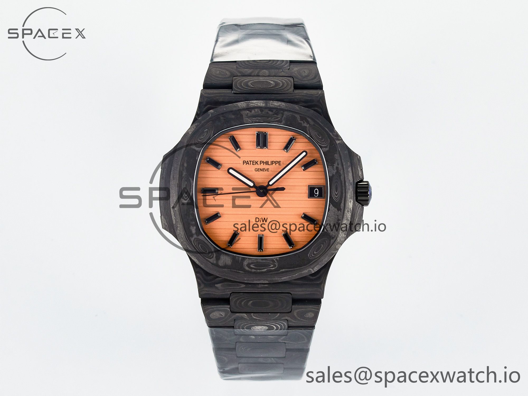 IMG_2505 拷贝 Nautilus 5711 DIW Carbon DIWF 1:1 Best Edition Orange Textured Dial On Carbon Bracelet 324CS - Image 1