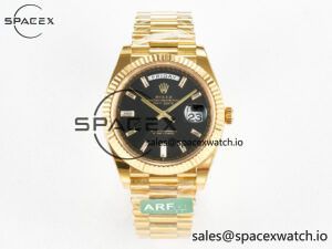 Day Date 40 228238 ARF 904L Steel Black Crystal Diamonds Bezel on President Bracelet VR3255