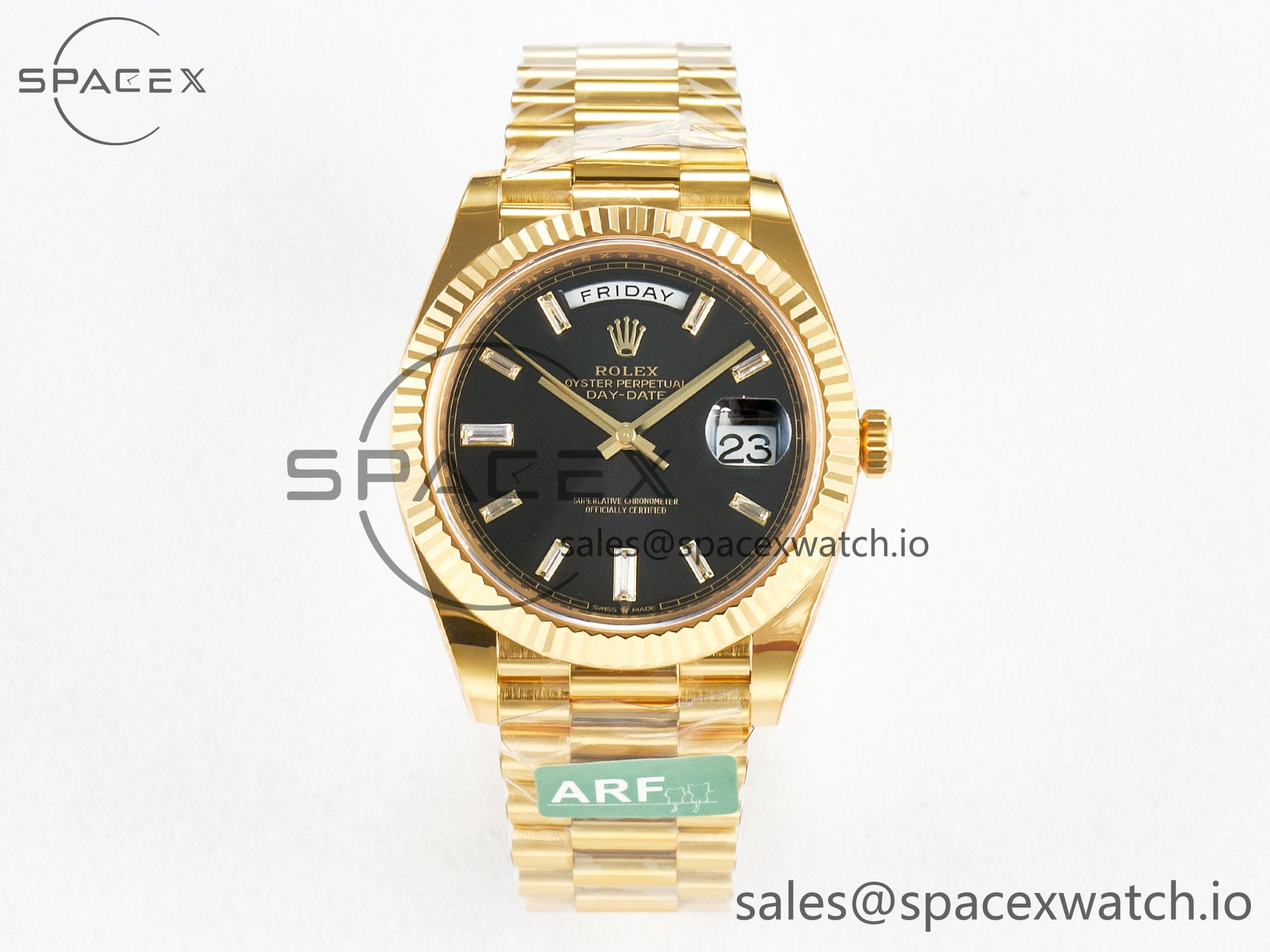 IMG_2513 拷贝 Day Date 40 228238 ARF 904L Steel Black Crystal Diamonds Bezel on President Bracelet VR3255 - Image 1