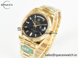 Day Date 40 228238 ARF 904L Steel Black Crystal Diamonds Bezel on President Bracelet VR3255 - Image 4