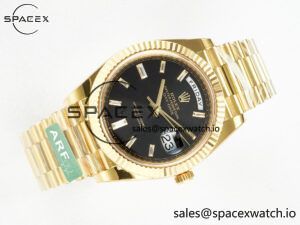 Day Date 40 228238 ARF 904L Steel Black Crystal Diamonds Bezel on President Bracelet VR3255 - Image 8