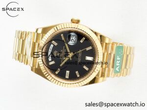Day Date 40 228238 ARF 904L Steel Black Crystal Diamonds Bezel on President Bracelet VR3255 - Image 7