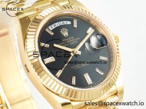 Day Date 40 228238 ARF 904L Steel Black Crystal Diamonds Bezel on President Bracelet VR3255 - Image 3