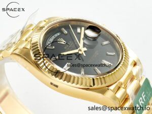 Day Date 40 228238 ARF 904L Steel Black Crystal Diamonds Bezel on President Bracelet VR3255 - Image 6