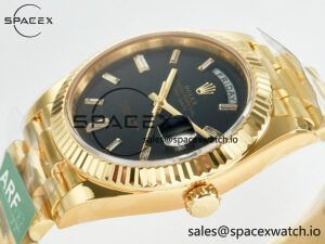 Day Date 40 228238 ARF 904L Steel Black Crystal Diamonds Bezel on President Bracelet VR3255 - Image 5