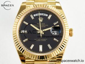 Day Date 40 228238 ARF 904L Steel Black Crystal Diamonds Bezel on President Bracelet VR3255 - Image 2