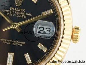 Day Date 40 228238 ARF 904L Steel Black Crystal Diamonds Bezel on President Bracelet VR3255 - Image 10