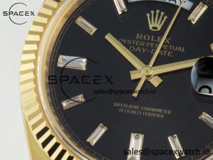 Day Date 40 228238 ARF 904L Steel Black Crystal Diamonds Bezel on President Bracelet VR3255 - Image 11
