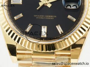 Day Date 40 228238 ARF 904L Steel Black Crystal Diamonds Bezel on President Bracelet VR3255 - Image 12