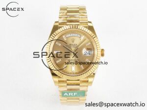 Day Date 40 228238 ARF 904L Steel YG Crystal Diamonds Bezel on President Bracelet VR3255